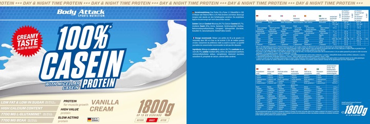 Actual product image Body Attack 100 % Casein Protein (1800g can) (Strawberry, 1 pcs., 1800 g)