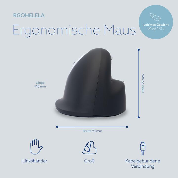 Produktbild R-Go Tools Ergonomische Maus HE Large Linkshändig (Kabelgebunden)