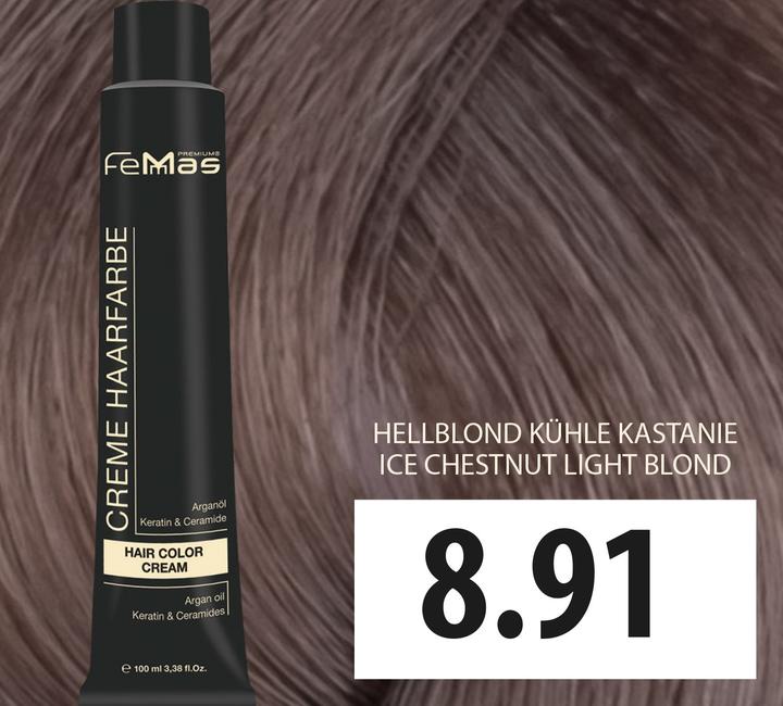 Image du produit FemMas 8.91) Couleur de cheveux blond clair Cool Chestnut 100ml (8.91 Blond clair Châtaigne Frais)