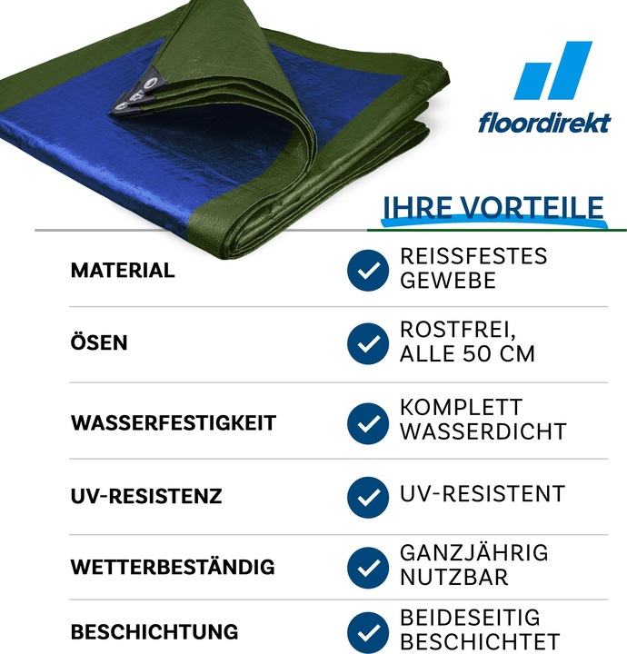 Actual product image Floordirekt Tarpaulin140 gm, 10 x 12 m, GreenBlue (10 x 12 m)