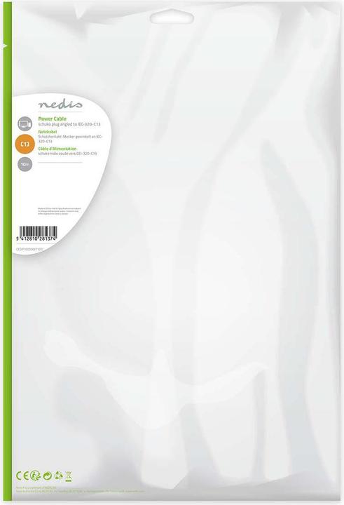 Produktbild Nedis CEGP10000WT100 Netzkabel Schuko-Stecker, angewinkelt - IEC-320-C13 10 m Weiss (10 m)