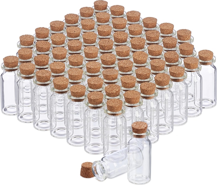 Immagine prodotto Relaxdays Vasetti in Vetro con Tappi in Sughero, 60 pz. (60 pz., 0.01 l)