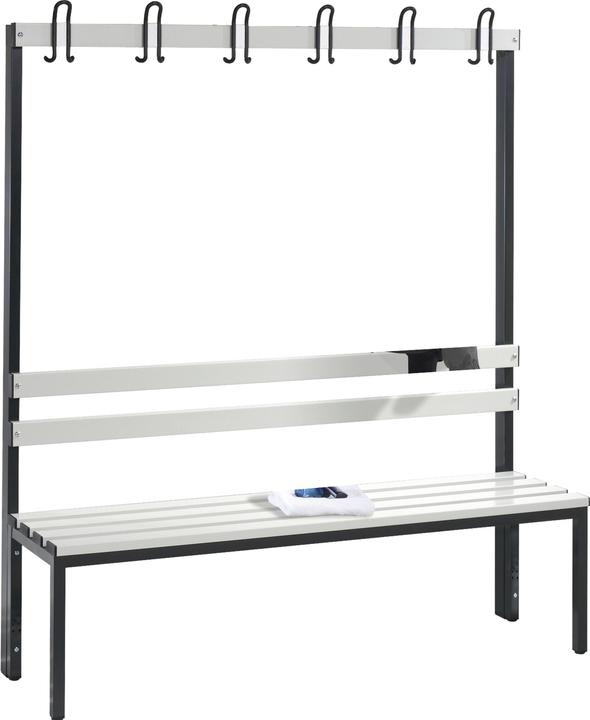 Actual product image C+P BASIC cloakroom bench, single sided, hook rail, plastic, length 1500 mm, light (150 cm, 165 cm)