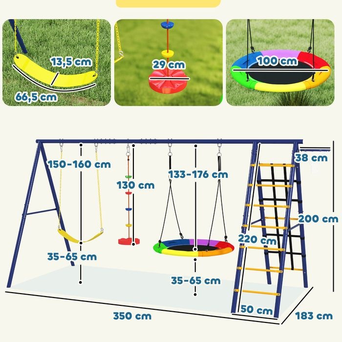 Image du produit Swisshandel24 Kinderschaukel-Set 6 in 1 Schaukelgerüst aus Stahl mit Gurtschaukel Nestschaukel