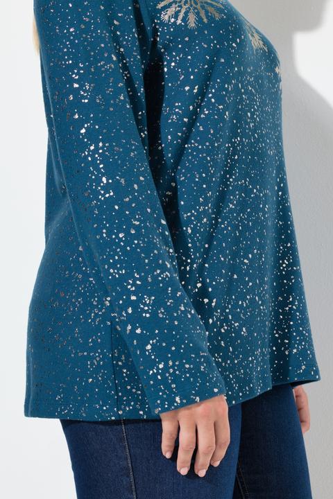 Produktbild Ulla Popken Sweatshirt, Metallic-Druck, V-Ausschnitt, Langarm (58, 60)