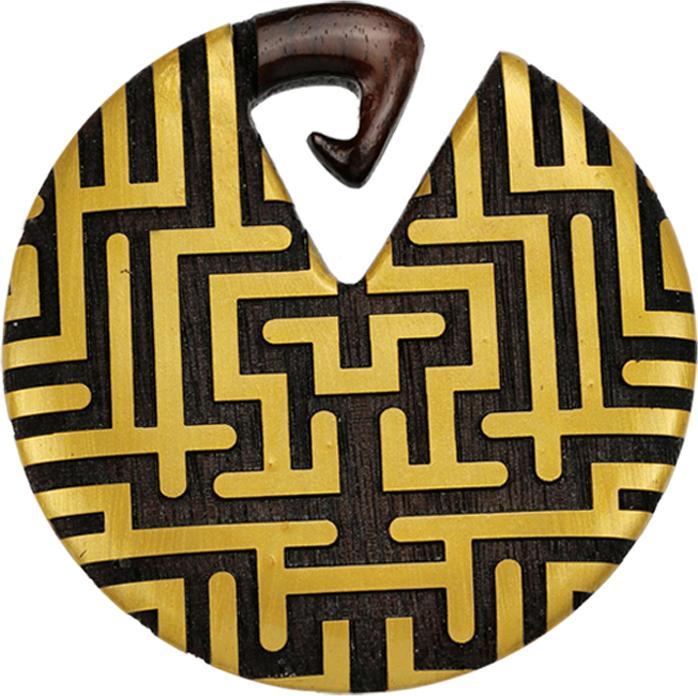 Actual product image Star Piercing Ohrgewicht Teller Labyrinth vergoldet aus Narra Holz (without brass, Organic)