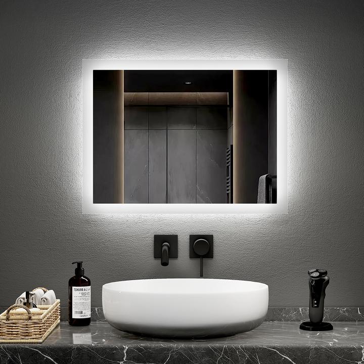 Actual product image Emke Bathroom Mirror With Lighting 45*60cm,Fog-Free, 3000K/6500K,Bouton Switch
