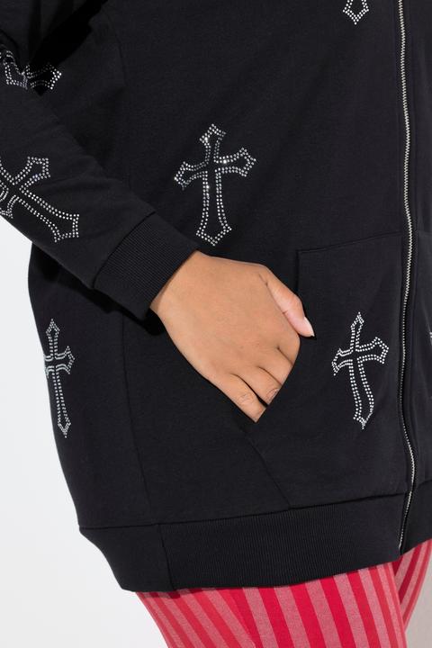 Image du produit Angel of Style Veste en molleton à capuche, croix en strass scintillants et coupe oversize (50)