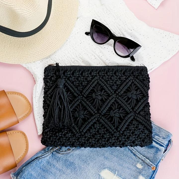 Image du produit Only-Bags.Store Pochette en paille tressée, pochette creuse, pochette de voyage décontractée pour la plage en été