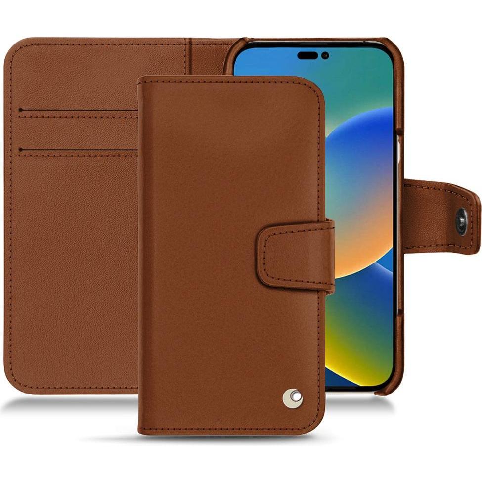 Noreve Lederschutzhülle Wallet (Apple iPhone 14), Smartphone Hülle, Braun