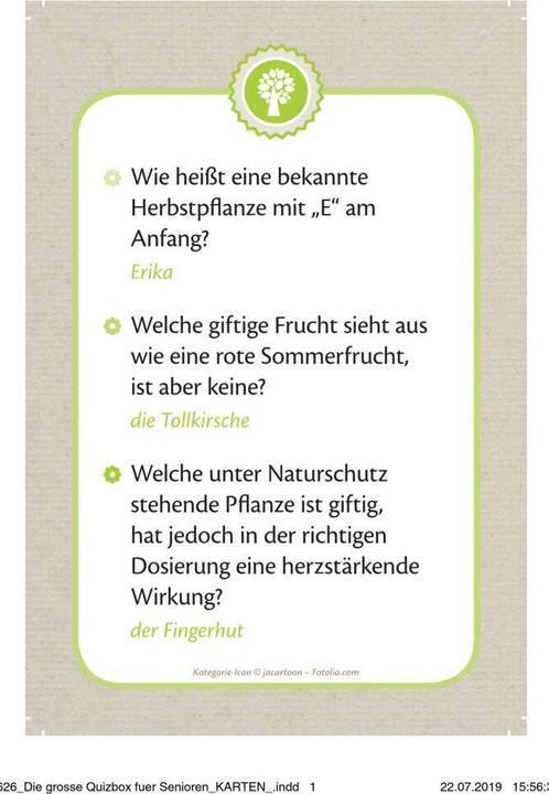 Actual product image The great quiz box for seniors (German)