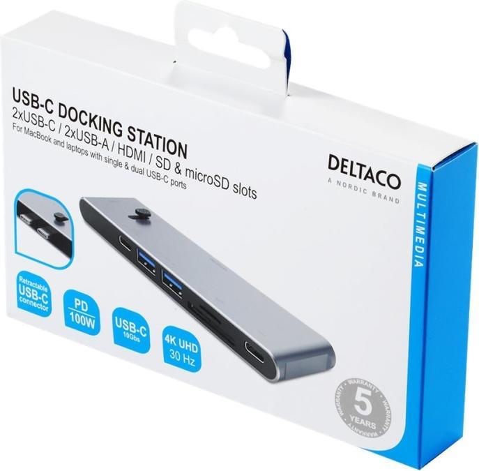 Produktbild Deltaco USB-C Dockingsstation USBC-HDMI21 2xUSB-C,2xUSB-A,(mic)SD,HDMI (USB-C, 7 Ports)