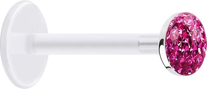 Image du produit Star Piercing Micro Labret transparent avec disque de cristal rose couche protectrice d'époxy (Bioflex, sans laiton, Argent sterling 925)