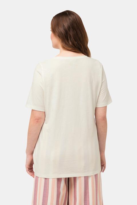 Image du produit Ulla Popken T-shirt avec broderie PURE. Décolleté rond, manches courtes. Coton bio. (56)