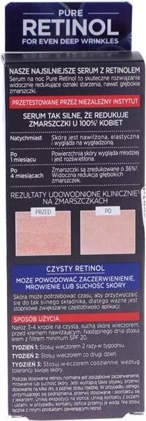 Nutritional values and ingredients L'Oréal Paris L'OREAL Revitalift Laser Pure Retinol serum redukujące zmarszczki na noc 30ml (30 ml)