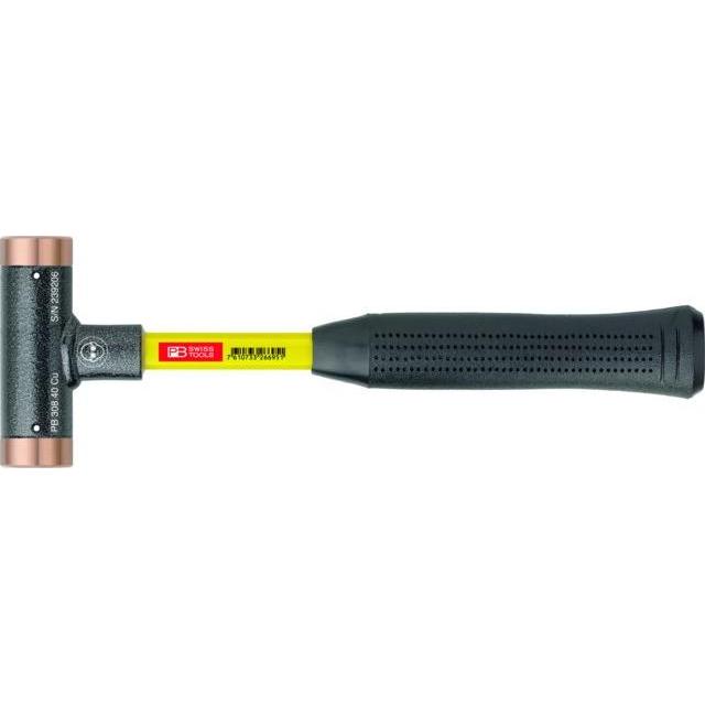 PB Swiss Tools, Hammer, Rückschlagfreier Hammer, mit Kupfer-Einsätzen, Superglas-Stiel, 40 mm (1380 g)