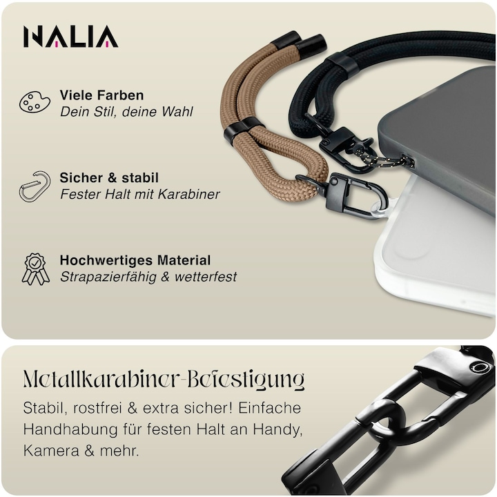 Produktbild Nalia Wristy Lanyard Handykette – Universal Trageband für Smartphones – Verstellbar, Soft & Elastisch