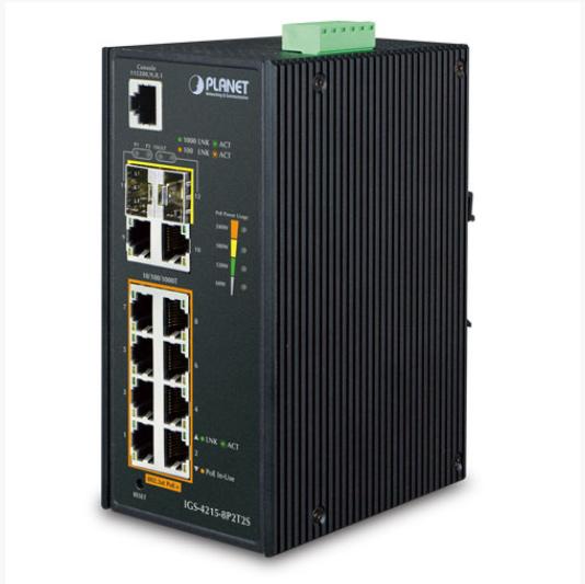 Actual product image Planet Industrial 8-port 10/100/1000T 802.3at PoE + 2-port (10 ports)