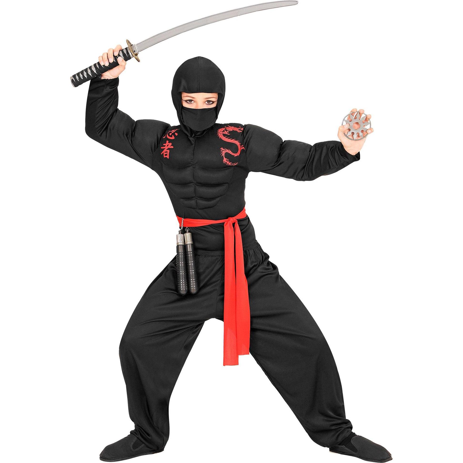 Widmann SUPER MUSKEL NINJA (Muskelshirt mit Kapuze, Gesichtsmaske, Hose, Gürtel), 140 cm / 8-10 Years (8, 9, 10)