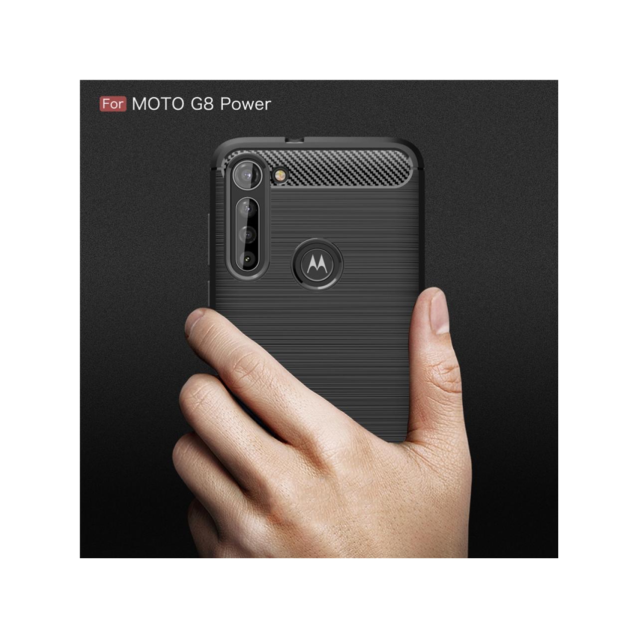 Thumbnail - Screenguard Motorola Moto G8 Power Hülle Carbon Brushed Soft TPU (Motorola Moto G8 Power), Smartphone Hülle, Schwarz