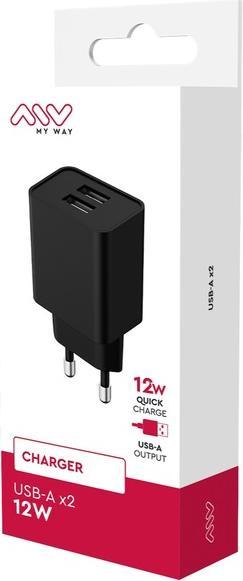 Image du produit My Way Chargeur Secteur 12w 2 USB-A Noir (12 W, 2 ports)