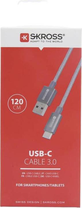 Image du produit Skross Câble USB Câble USB-C 3.0, Braiding, 1,20m space gray (1.20 m, USB 3.0, 36 W)