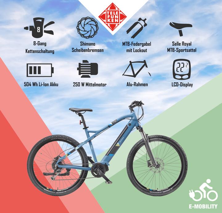 Actual product image Telefunken MTB E-Bike Aufsteiger M925, Wheel size 27.5 ", Warranty 24 month(s), Blue (51 cm)