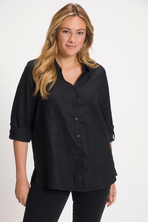 Immagine prodotto Ulla Popken Blusa in lino con colletto aperto e maniche lunghe (42, 44)