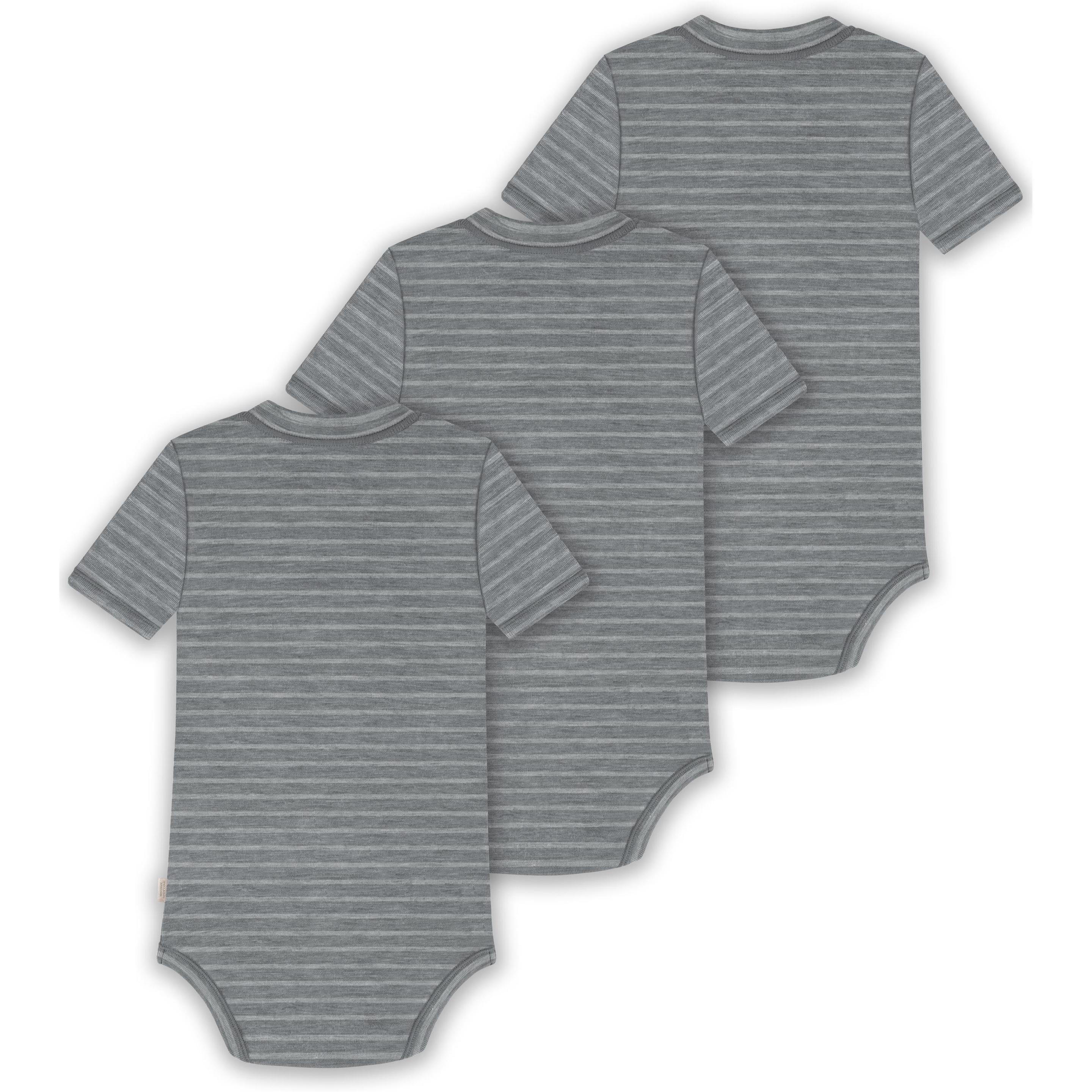 Thumbnail - Normani, Body, 3er Set Baby Merino Kurzarmbody „Tihoi" - 9315, Grau, (92)