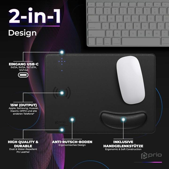 Actual product image prio Fast Wireless Charging Mouse Pad 15W (USB C) black