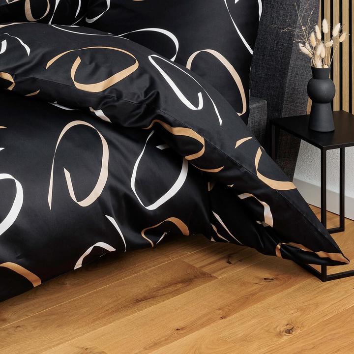 Actual product image Janine Mako-Satin Bettwäsche J.D. 87102 schwarz beige (Bedding set, 155x200 cm + 80x80 cm)