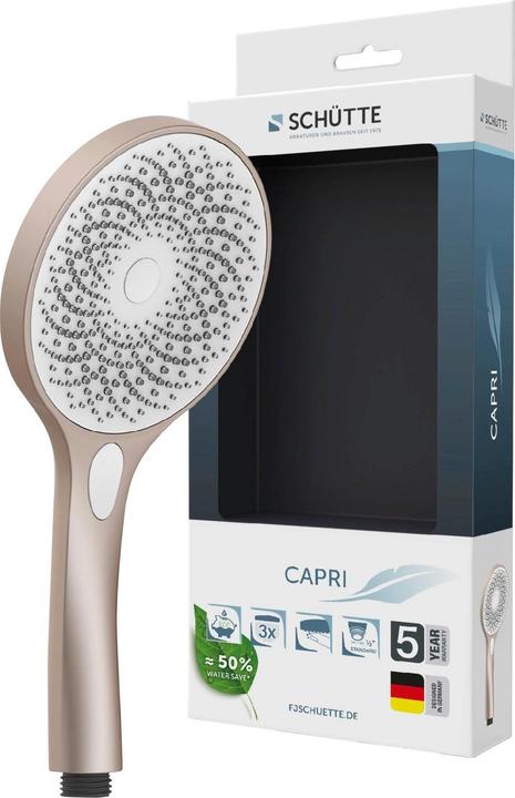 Produktbild Schütte Duschkopf Bad CAPRI Handbrause Rosé matt Weiss Wassersparende Dichtung 60995 (3 Strahlarten, 16 l/min)