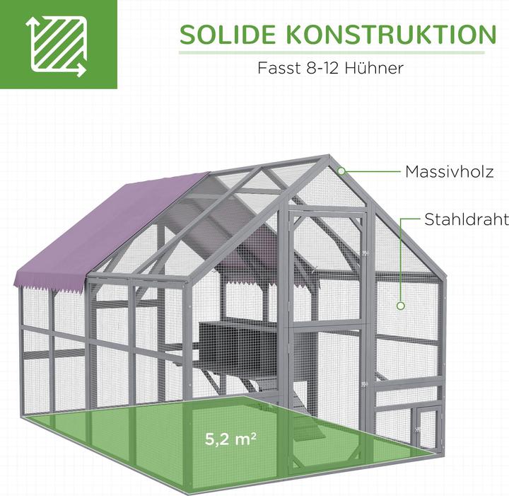 Produktbild PawHut Hühnerstall Tannenholz, Metall Grau