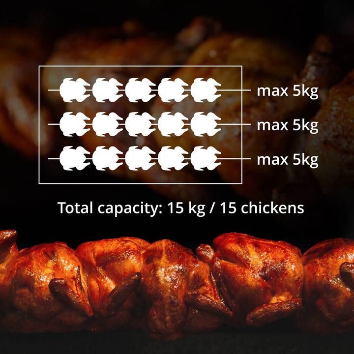 Produktbild Royal Catering Gas-Hähnchengrill 3 Spiesse mit Beleuchtung 3 x 5 kW Edelstahl / gehärtetes Glas (15 kW)