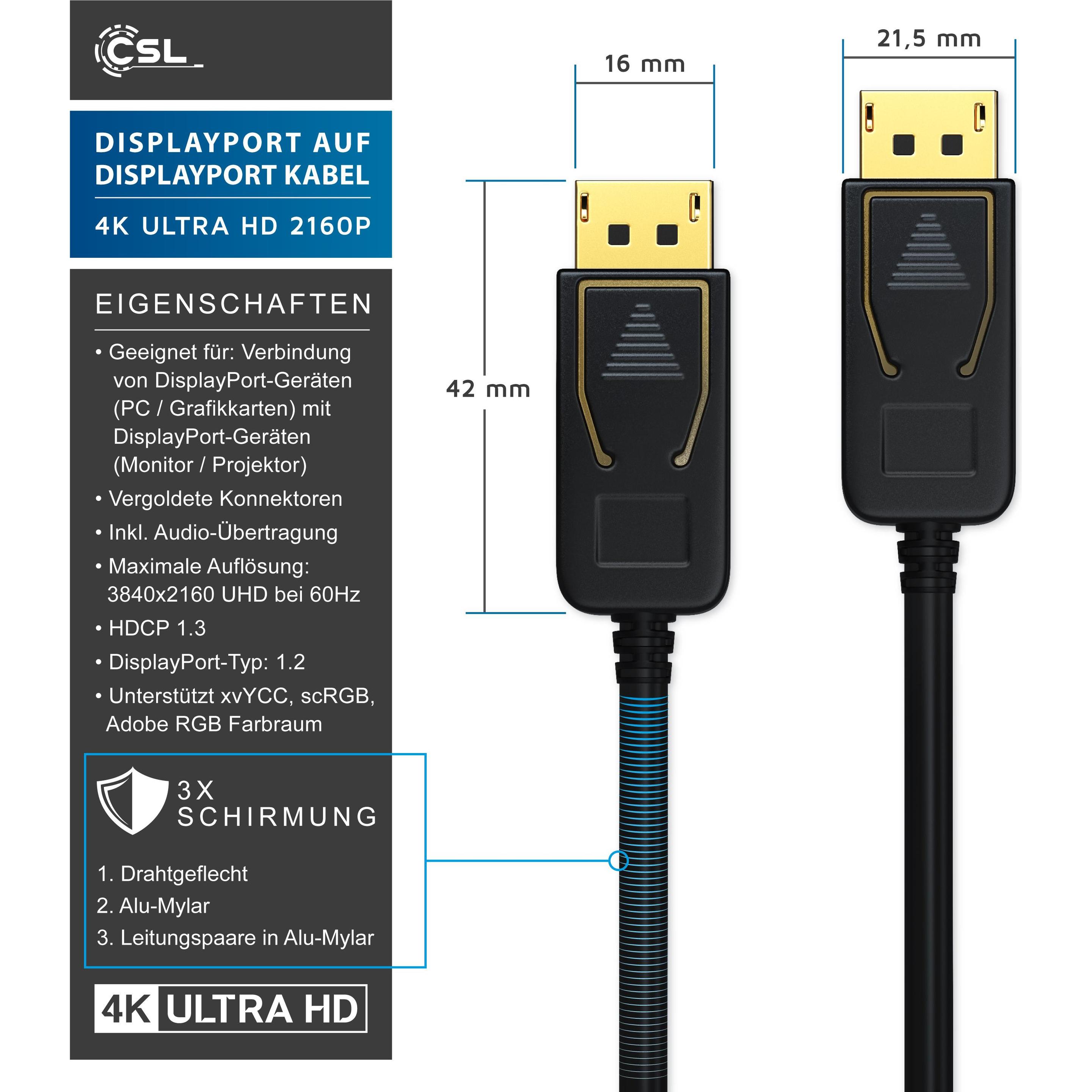 Thumbnail - CSL DisplayPort Kabel 4k 60Hz Ultra HD - DisplayPort 1.2 zu DP 4K 1.2 inkl. Audio-Übertragung (2 m, DisplayPort), Video ...
