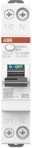 Produktbild ABB DS301CB10A30 DS301CA-B10/0,03 FI/LS-Schalter 6kA 1P+N 2CSR255163R1105
