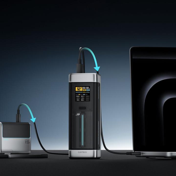 Actual product image Cuktech Powerbank CUK00P23GLBK 210W 25000mAh Power Bank 2 x USB-C 1 x USB-A - schwarz (25000 mAh, 210 W)