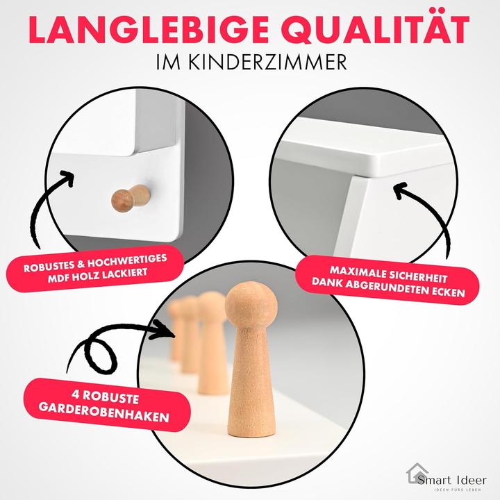 Image du produit Smart Ideer Kindergarderobe mit Holzablage und 4 Haken