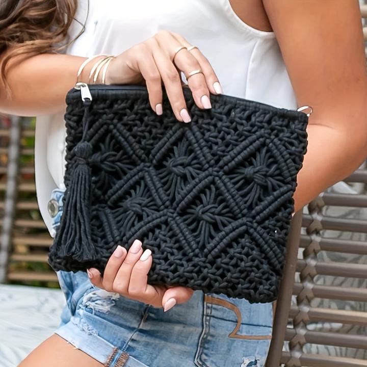 Image du produit Only-Bags.Store Pochette en paille tressée, pochette creuse, pochette de voyage décontractée pour la plage en été