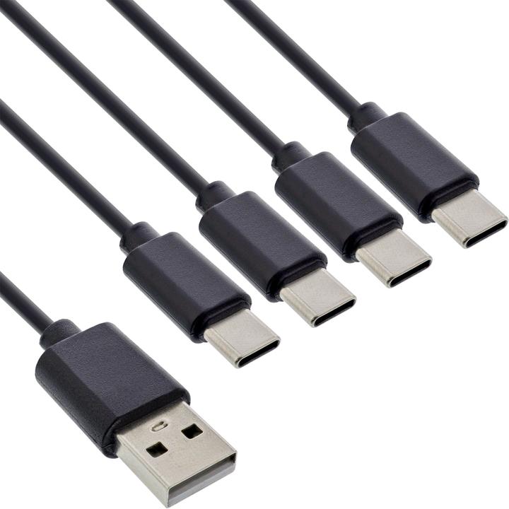 Produktbild InLine USB 4in1 Y-Ladekabel, 1x USB-A Stecker an 4x USB-C Stecker, schwarz, 0,5m (0.50 m, USB 2.0)