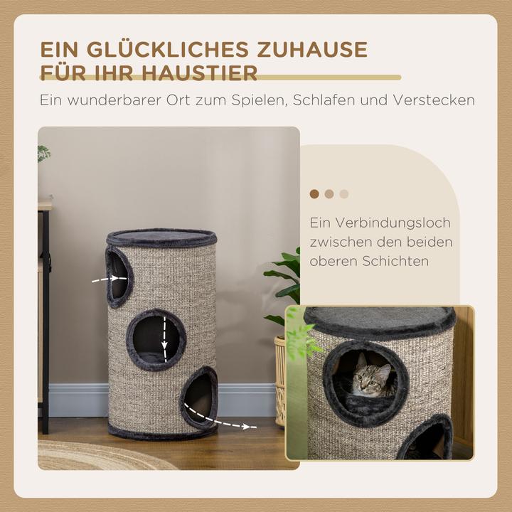 Actual product image PawHut Scratching bin with 3 caves (70 cm, Grey)