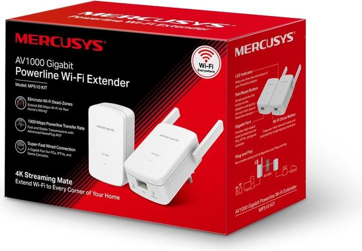 Produktbild Mercusys MP510 Kit 300Mbps Wireless N Powerline Adapter Kit AV2 1000 1-Port - Stromnetz ( (1000 Mbit/s)