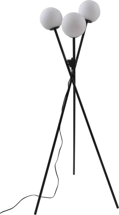 Lucande Stehleuchte Visata, schwarz, Glas, 3-flg., Dreibein (G9)