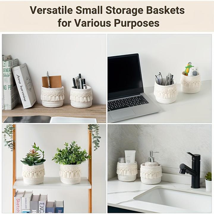 Produktbild Alopini 1pc Handmade Boho Chic Makeup Brush Holder - Wicker Cosmetic Storage Basket with Brushes