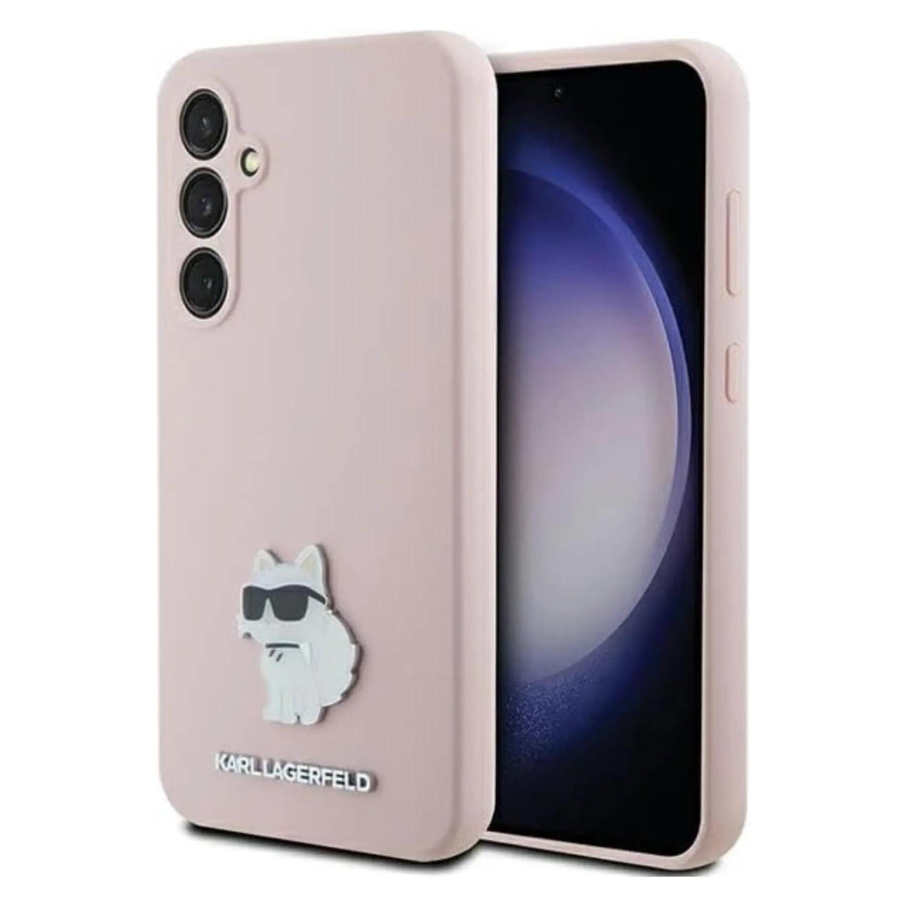 Karl Lagerfeld KLHCS23FESMHCNPP S23 Fe S711 Różowy/pink Silicone Choupette Metal Pin (Samsung Galaxy S23 Fe), Smartphone Hülle, Rosa