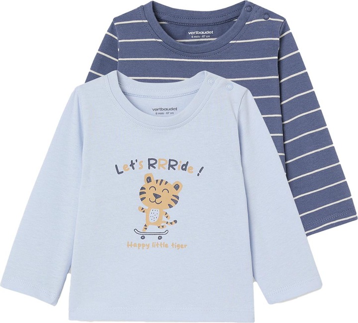 Produktbild Vertbaudet 2er-Pack Baby Shirts BASIC, Print & Streifen (98)