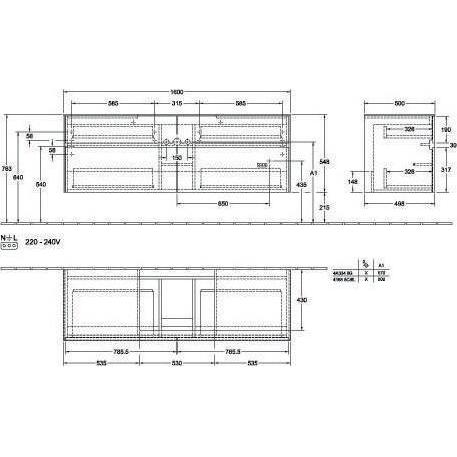 Thumbnail - Villeroy & Boch, Waschbeckenunterschrank, V&B Waschtischunterschrank COLLARO 160x54,8x50cm WT mttg m LED-B. No Oak (160 ...