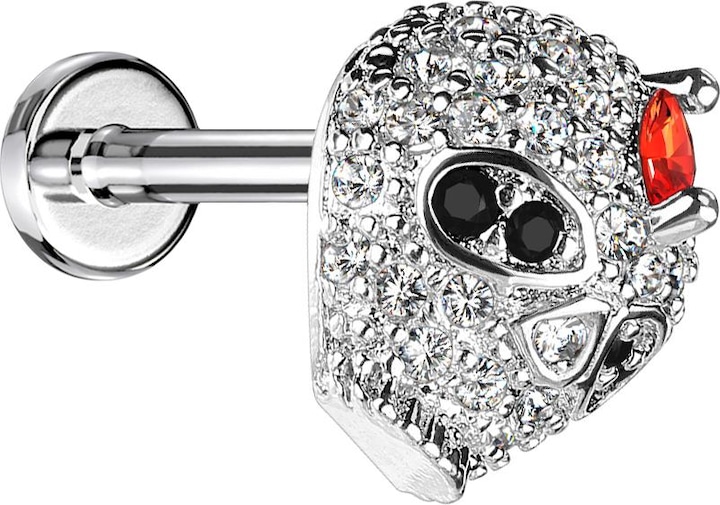 Immagine prodotto Star Piercing Micro Labret filo interno teschio in cristallo d'argento (Ottone, Acciaio chirurgico 316L)
