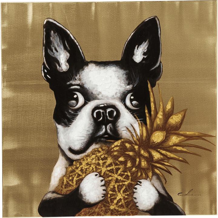 Kare Design Tableau Touched Dog with Pineapple 80x80cm (80 x 80 cm)