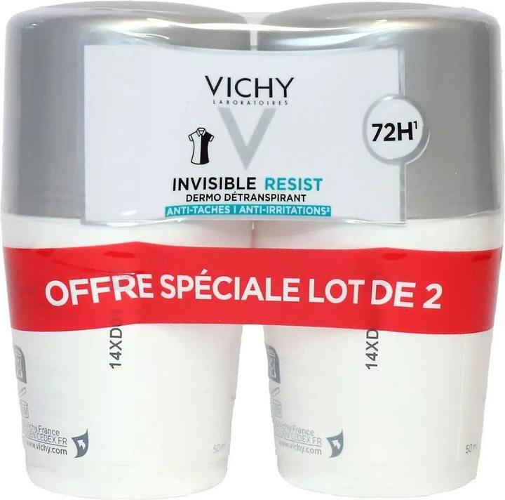 Vichy Lot de 2 Déodorants Roll On Invisible Resist - 2 x 50 ml (Roll-on, 100 ml)